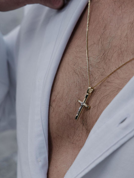 Themelidis Jewels Herren Gold Kreuz 14K Beidseitig mit dem Gekreuzigten