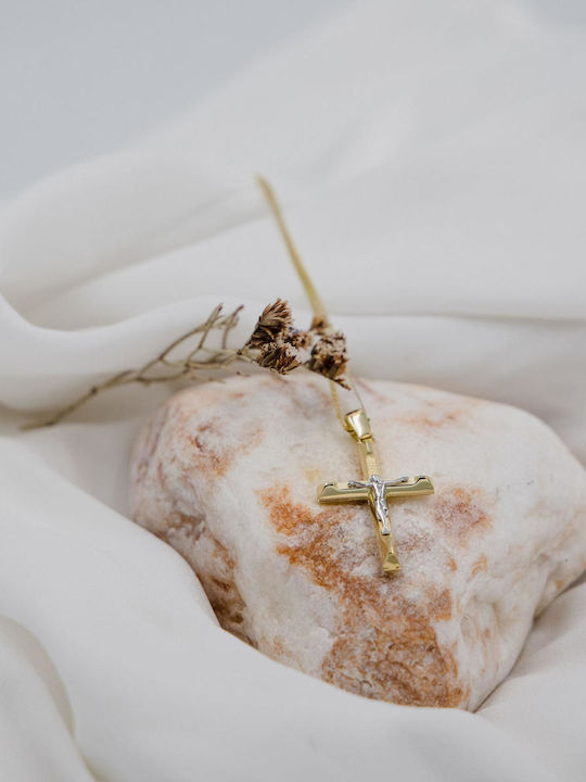 Themelidis Jewels Herren Gold Kreuz 14K Beidseitig mit dem Gekreuzigten