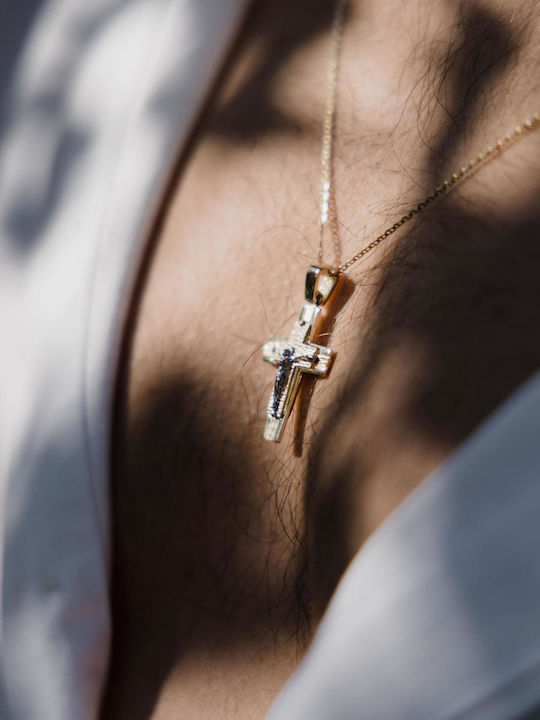 Themelidis Jewels Ανδρικός Χρυσός Σταυρός 14Κ Διπλής Όψης με τον Εσταυρωμένο χωρίς Αλυσίδα