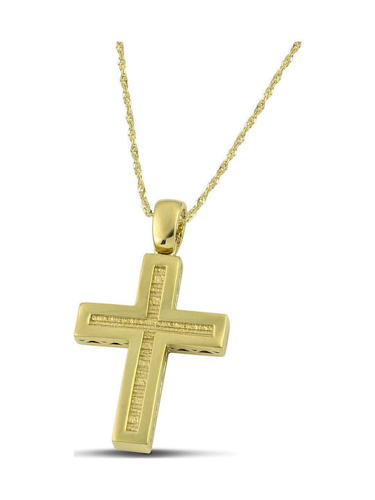 Themelidis Jewels Ανδρικός Χρυσός Σταυρός 14Κ Διπλής Όψης με Αλυσίδα