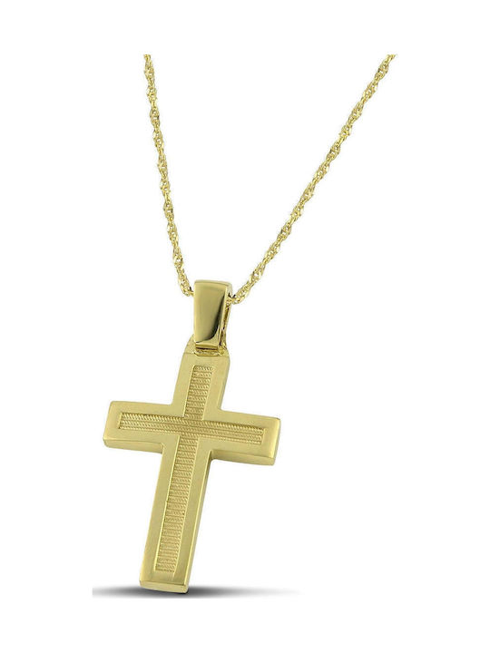 Themelidis Jewels Ανδρικός Χρυσός Σταυρός 14Κ Διπλής Όψης με Αλυσίδα
