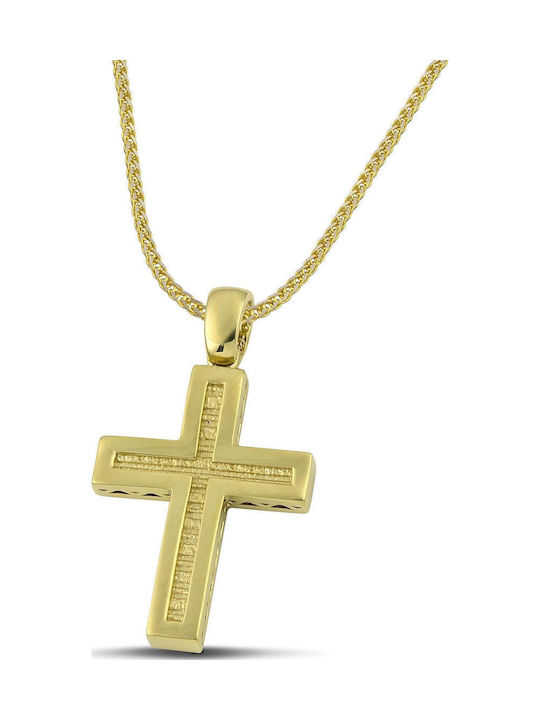 Themelidis Jewels Ανδρικός Χρυσός Σταυρός 14Κ Διπλής Όψης με Αλυσίδα