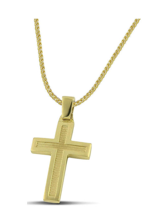 Themelidis Jewels Ανδρικός Χρυσός Σταυρός 14Κ Διπλής Όψης με Αλυσίδα