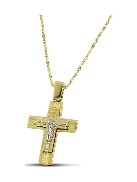 Themelidis Jewels Ανδρικός Χρυσός Σταυρός 14Κ Διπλής Όψης με τον Εσταυρωμένο χωρίς Αλυσίδα