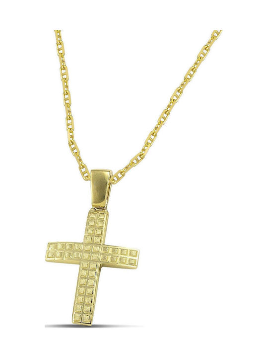 Themelidis Jewels Ανδρικός Χρυσός Σταυρός 14Κ Διπλής Όψης με Αλυσίδα