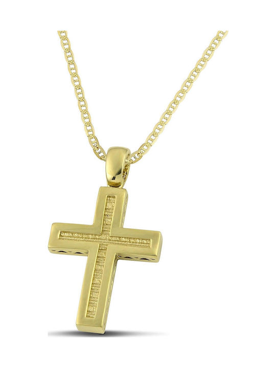 Themelidis Jewels Ανδρικός Χρυσός Σταυρός 14Κ Διπλής Όψης με Αλυσίδα