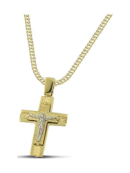 Themelidis Jewels Ανδρικός Χρυσός Σταυρός 14Κ Διπλής Όψης με τον Εσταυρωμένο χωρίς Αλυσίδα