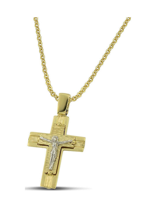 Themelidis Jewels Ανδρικός Χρυσός Σταυρός 14Κ Διπλής Όψης με τον Εσταυρωμένο χωρίς Αλυσίδα