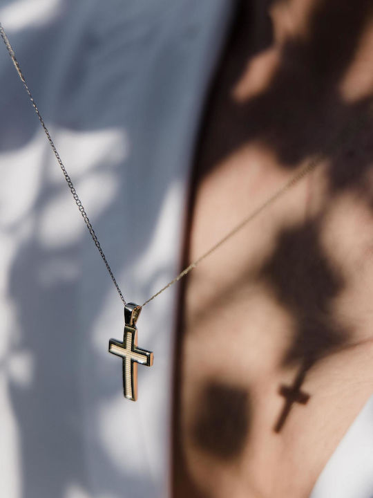 Themelidis Jewels Ανδρικός Χρυσός Σταυρός 14Κ Διπλής Όψης με Αλυσίδα