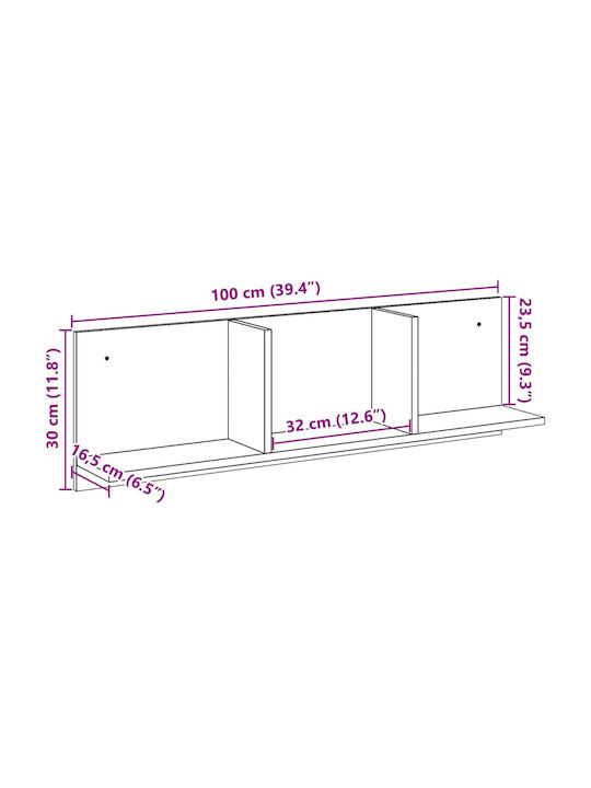 Ράφι Τοίχου Καφέ 100x16.5x30εκ.