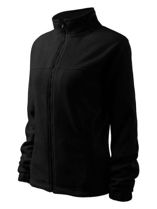 Fleece Γυναικεία Ζακέτα με Φερμουάρ σε Μαύρο Χρώμα