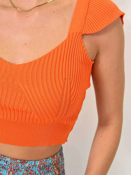 Potre Damen Sportliches Crop Top Kurzarm orange