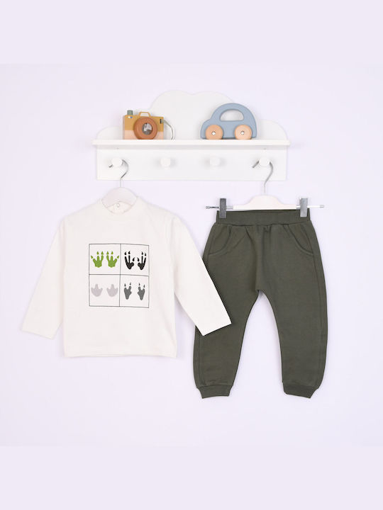 New College Kinder Sweatpants Set - Jogginganzug Εκρού-χακί 3Stück