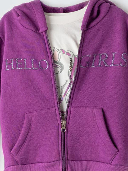 Kids Sweatpants Set With Jacket Violet 3 Pieces Hello Girls
