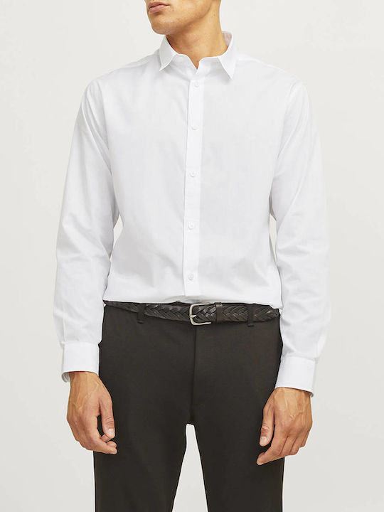 Jack & Jones Cămașă Bărbătească Cu mânecă lungă Bumbac Monocrom White