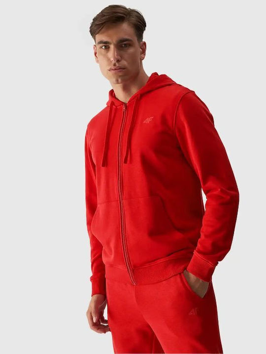 4F Herren Sweatshirt Jacke mit Kapuze und Taschen Rot