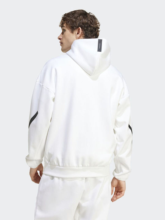 Adidas Men's Sweatshirt Jacket with Hood and Pockets White