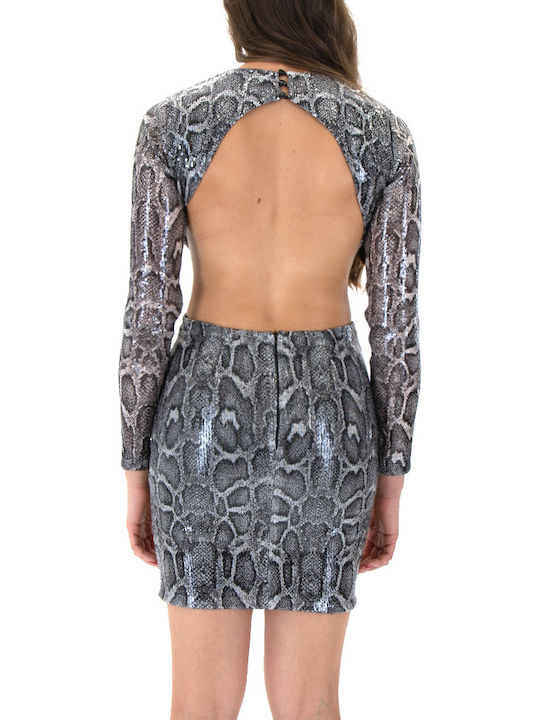 Dress Women Twenty-29 Mini Βραδινό Φόρεμα Σεμιζιέ Εξώπλατο Γκρι-μαύρο