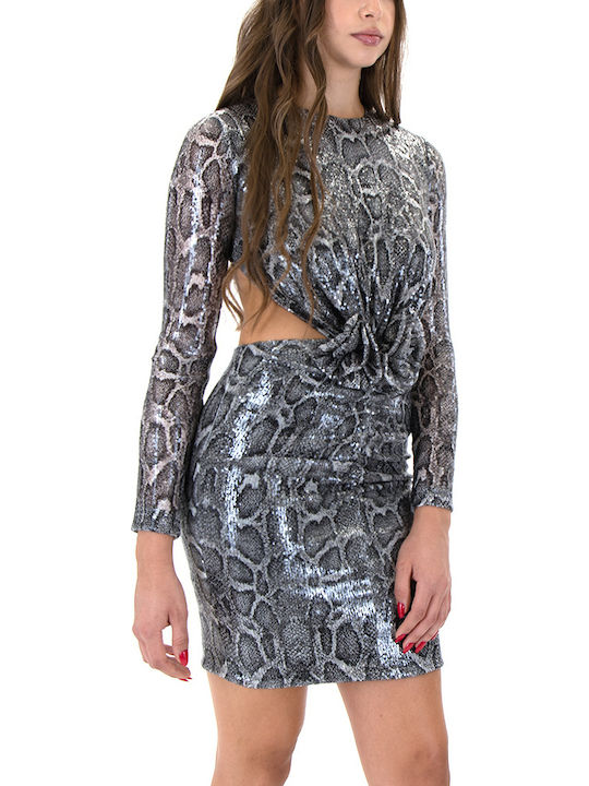 Dress Women Twenty-29 Mini Βραδινό Φόρεμα Σεμιζιέ Εξώπλατο Γκρι-μαύρο