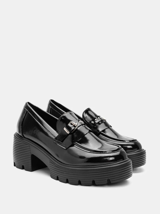 Plato Patent Leather Black Heels with Strap