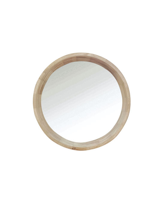 Romimex Wall Mirror with Beige Wooden Frame Diameter 60cm 1pcs