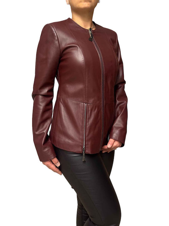 MARKOS LEATHER Women's Short Lifestyle Leather Jacket for Winter BORDO