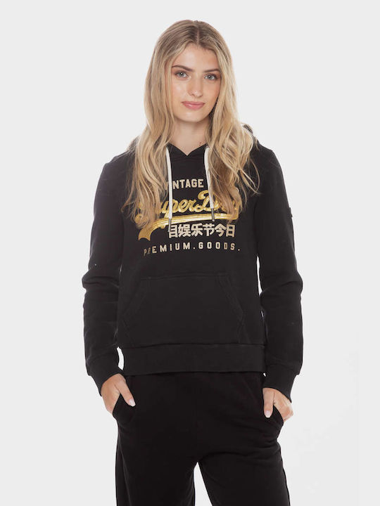 Superdry 'embellished Vl Graphic Women's Long Hooded Fleece Sweatshirt Black