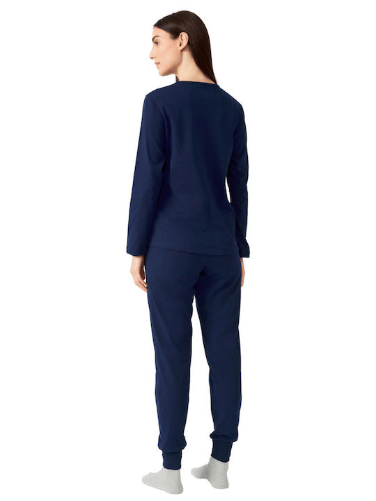 Minerva Winter Damen Pyjama-Set Baumwolle Blue Marine