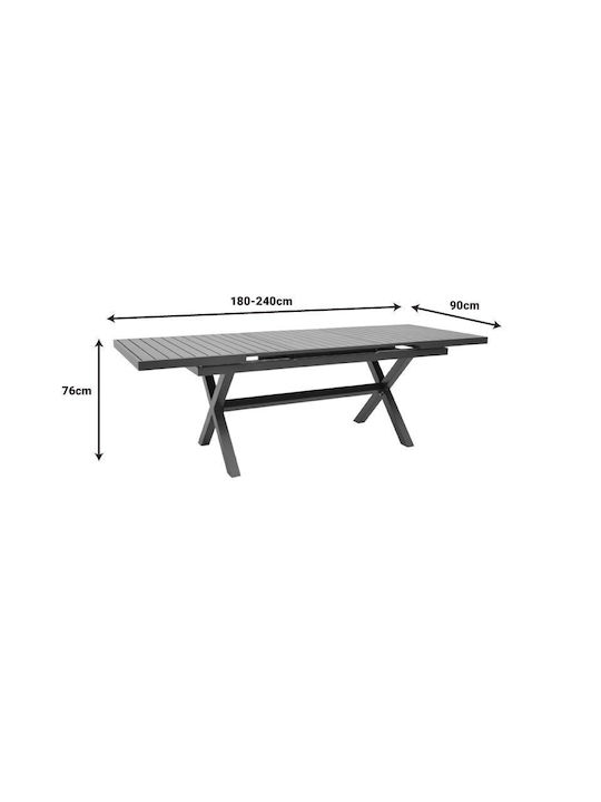Dagyn Outdoor Dinner Extendable Table with Wood Surface and Aluminum Frame Anthracite 180(+60)x90x76cm