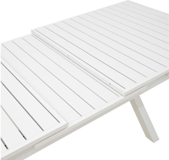 Dagyn Outdoor Dinner Extendable Table with Wood Surface and Aluminum Frame White 180(+60)x90x76cm