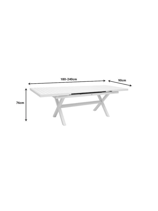 Masa pentru spații exterioare Extensibil Aluminiu cu suprafață din lemn Dagyn Alb 180(+60)x90x76buc