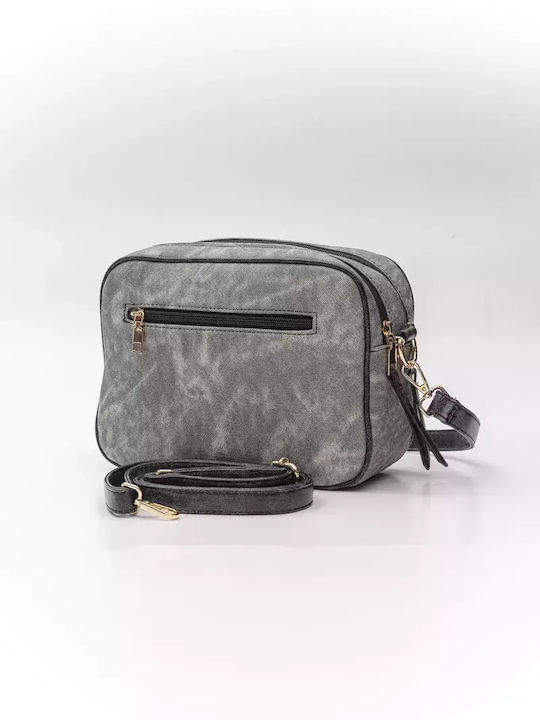 Two-Compartment Crossbody Bag with Ribbon Grey