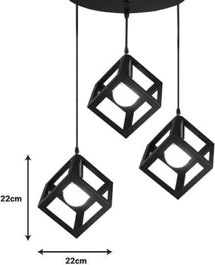 Pakketo Kibe Adjustable Pendant Light Black with Socket E27 48x28cm