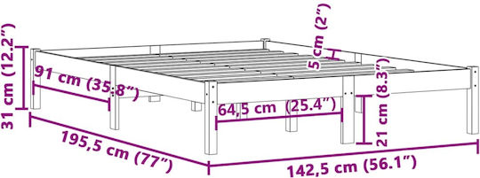Vidaxl Bed Frame Without Mattress 137x190cm Solid Pine Wood 1 Piece Single Brown
