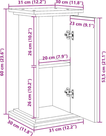 vidaXL Plant Stand Wooden Gray 31cmx30cmx60cmcm.