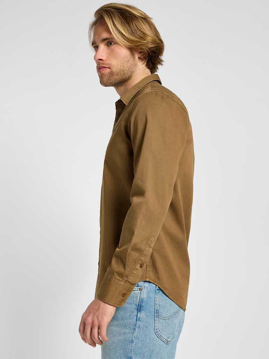 Long-sleeved Cotton Shirt Brown