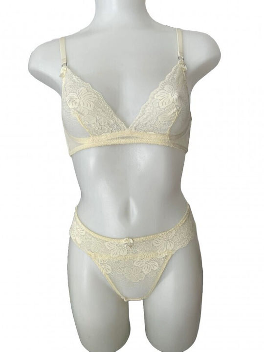 Modern Ocean Lace Underwear Set with Slip Beige