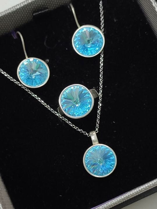 Theodora's Jewellery Silver Necklace Light Blue Jt-K1204-Light Blue Light Blue