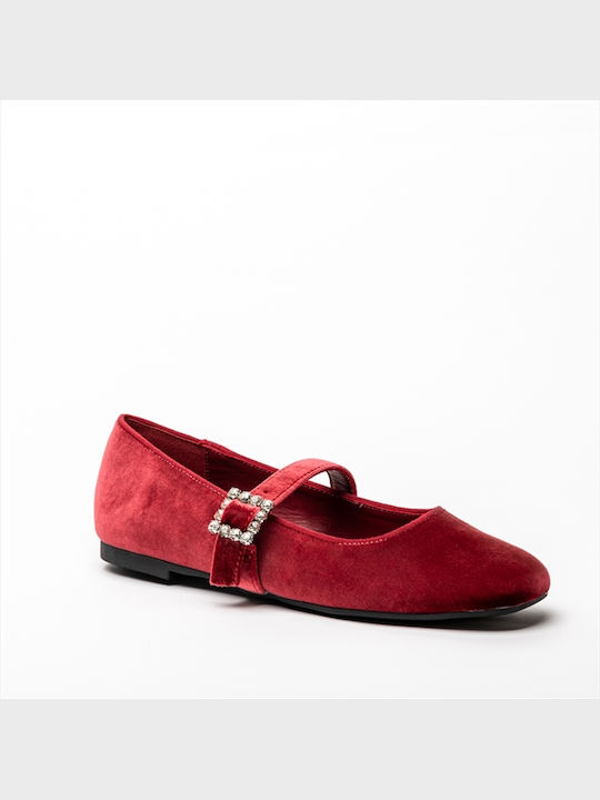 Miss Belgini Strass Buckle Ballet Flats Red