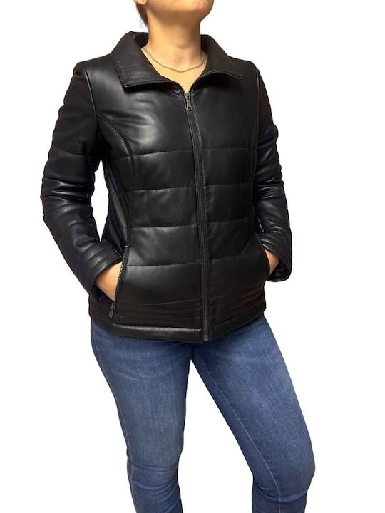 MARKOS LEATHER Women's Short Lifestyle Leather Jacket for Winter BLACK