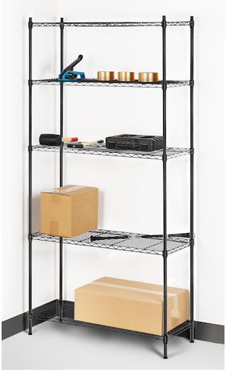 Wire Shelving Unit Openwork Black Color 180x90x35cm Up To 150kg