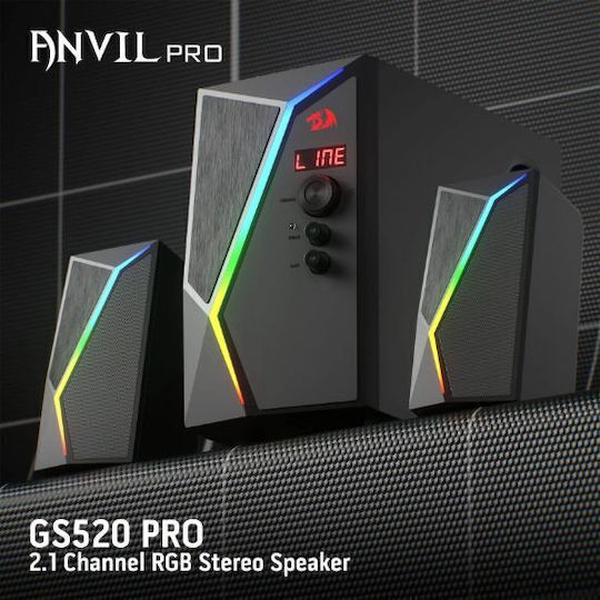 Redragon ANVIL PRO GS520-PRO Ασύρματα Ηχεία Υπολογιστή 2.1 με RGB Φωτισμό και Bluetooth Ισχύος 25W σε Μαύρο Χρώμα