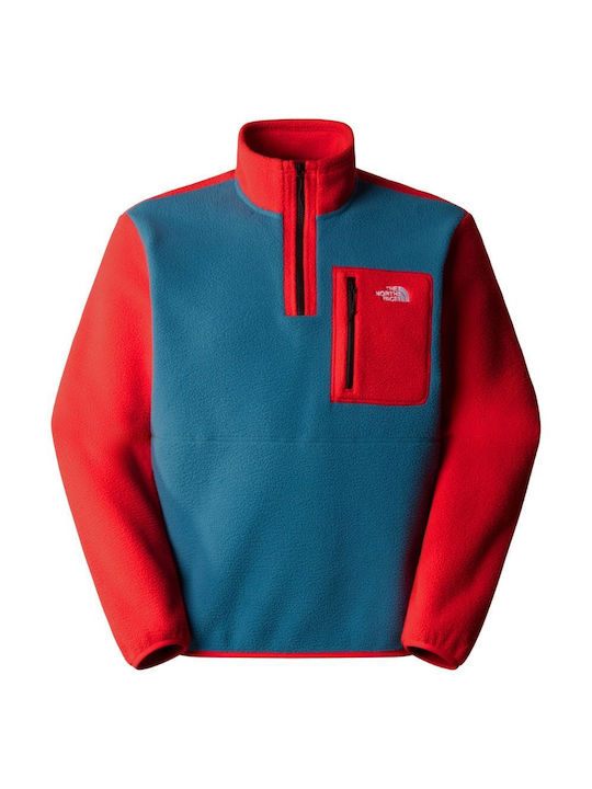 The North Face Bluza Bărbătească cu Mânecă Lungă Decolteu cu fermoar High Risk Red, Mallard Blue