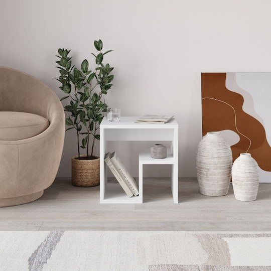 Rectangular Side Coffee Table Bon Wooden White W40xL35xH40cm