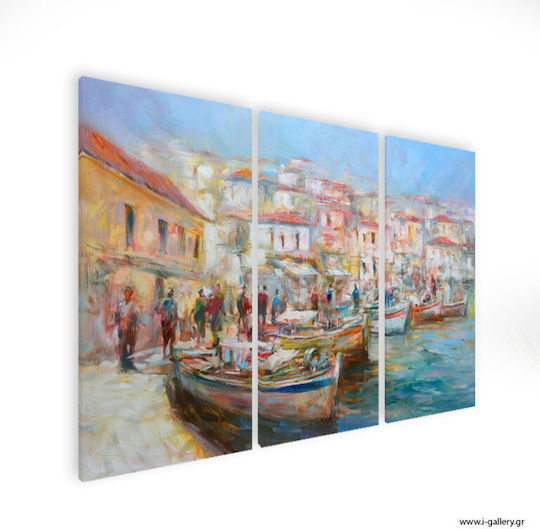 I-gallery Boats On The Τρίπτυχος Πίνακας σε Καμβά 150x150cm