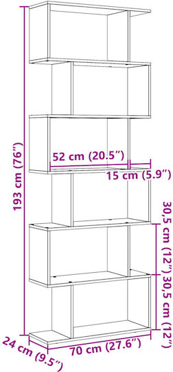 Bibliothek Grau 70x24x193cm