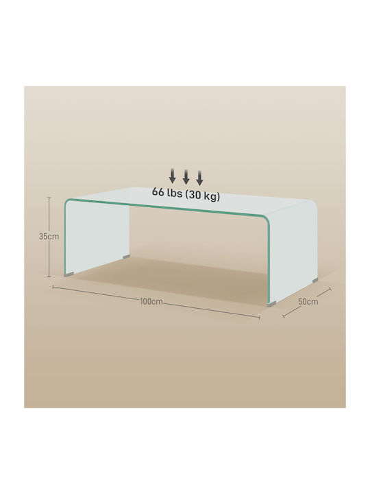 HomCom Funktionales Design Zentral Kaffeetisch Glas Transparent M100xP50xH35cm