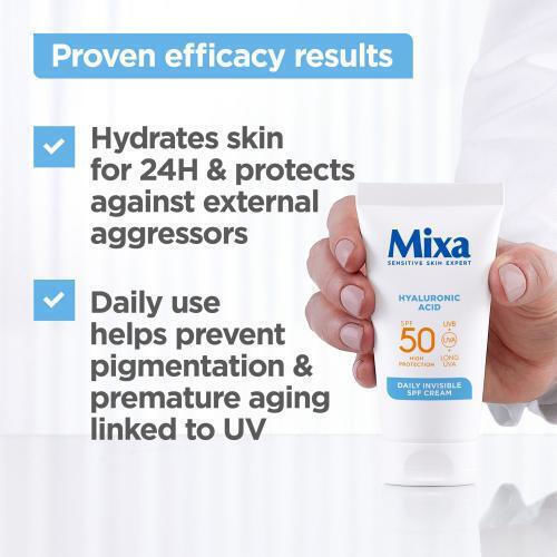 Mixa Daily Invisible Ενυδατική Κρέμα Προσώπου Ημέρας με SPF50 με Υαλουρονικό Οξύ 50ml