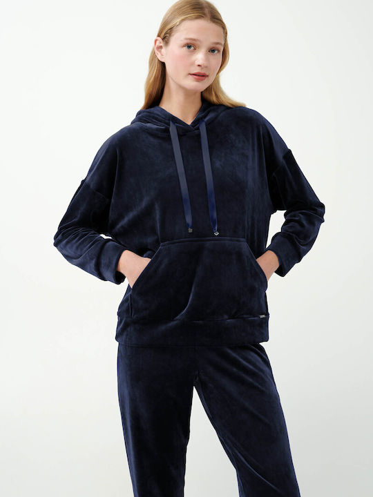 Vamp Winter Damen Pyjama-Set Samt Blue