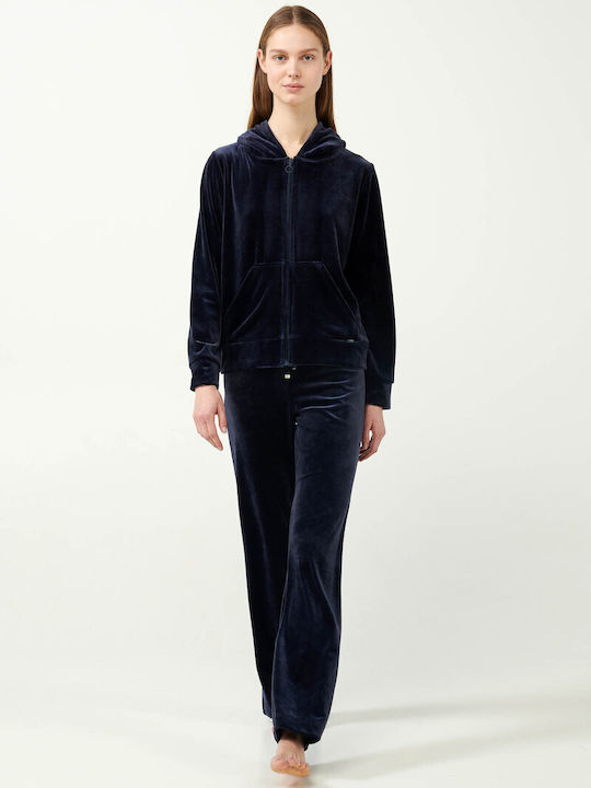 Vamp Winter Damen Samt Pyjama-Oberteil Blue